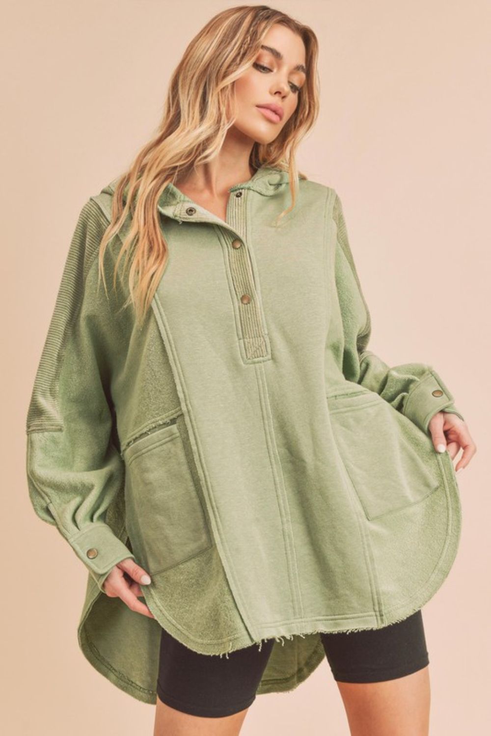 Aemi + Co Slit Half Snap Oversize Hoodie - FitFemme.Shop