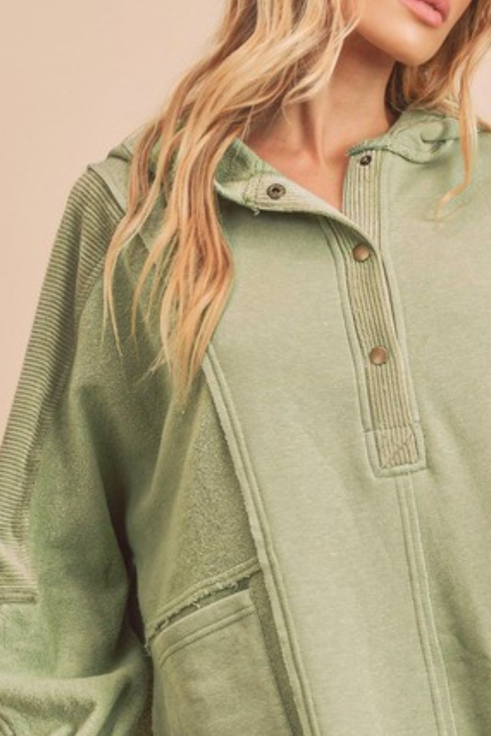 Aemi + Co Slit Half Snap Oversize Hoodie - FitFemme.Shop