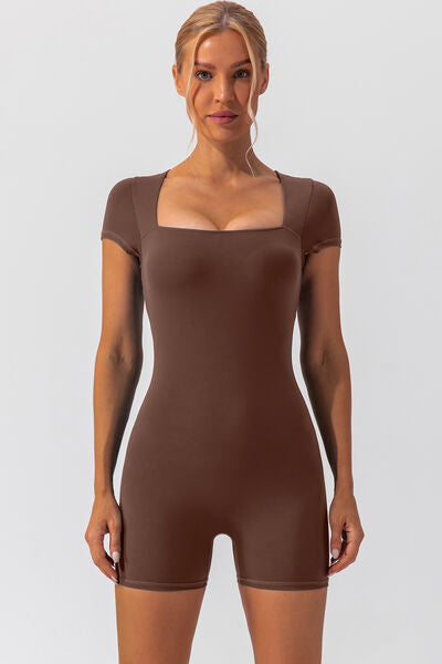 Square Neck Cap Sleeve Active Romper - FitFemme.Shop