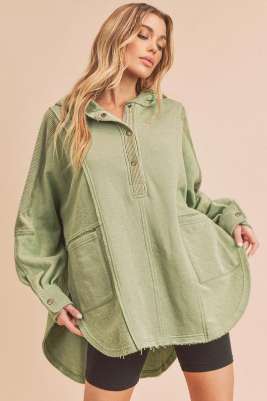 Aemi + Co Slit Half Snap Oversize Hoodie - FitFemme.Shop