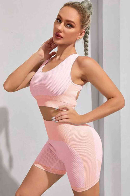 Round Neck Sports Bra and Shorts Set - FitFemme.Shop