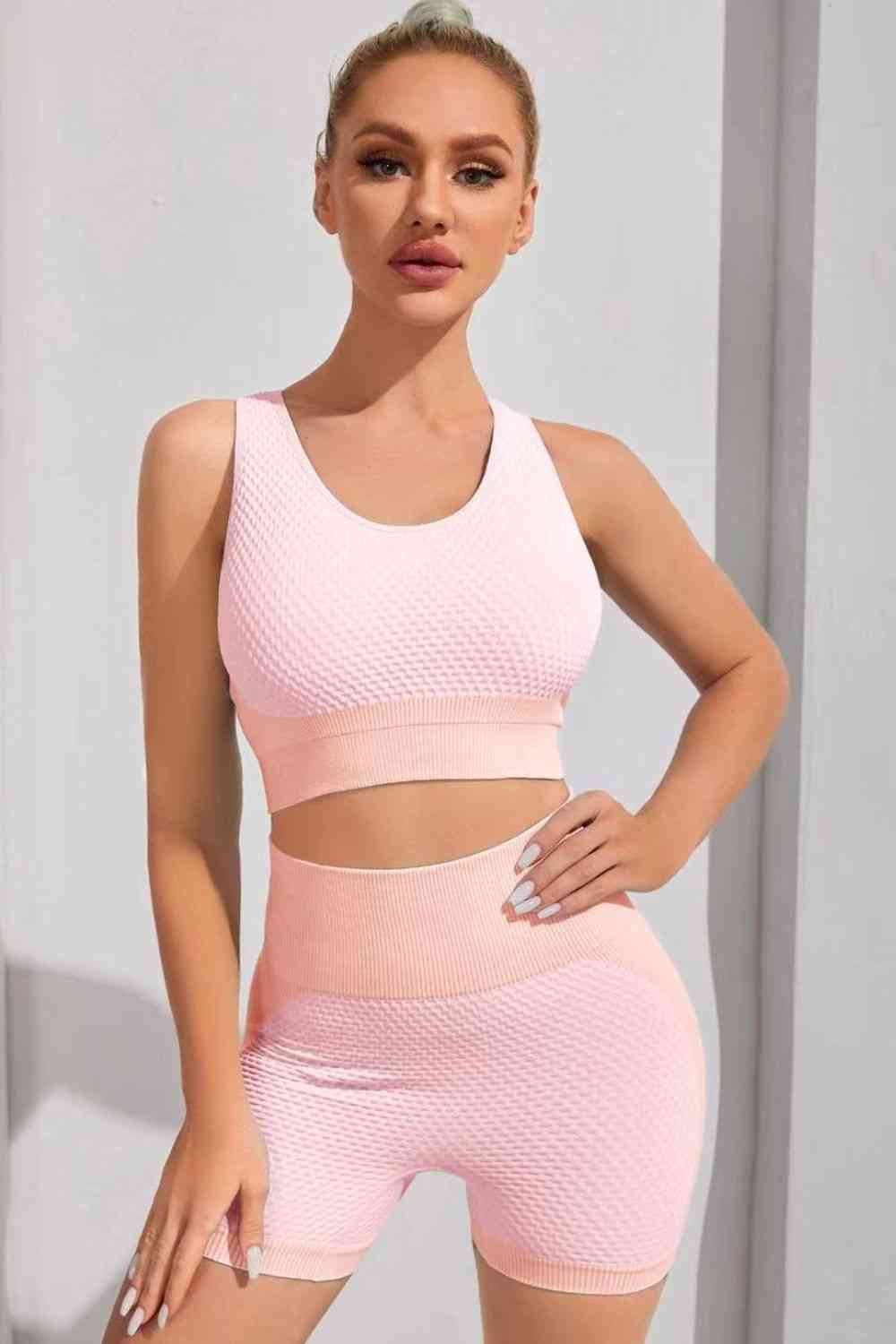 Round Neck Sports Bra and Shorts Set - FitFemme.Shop