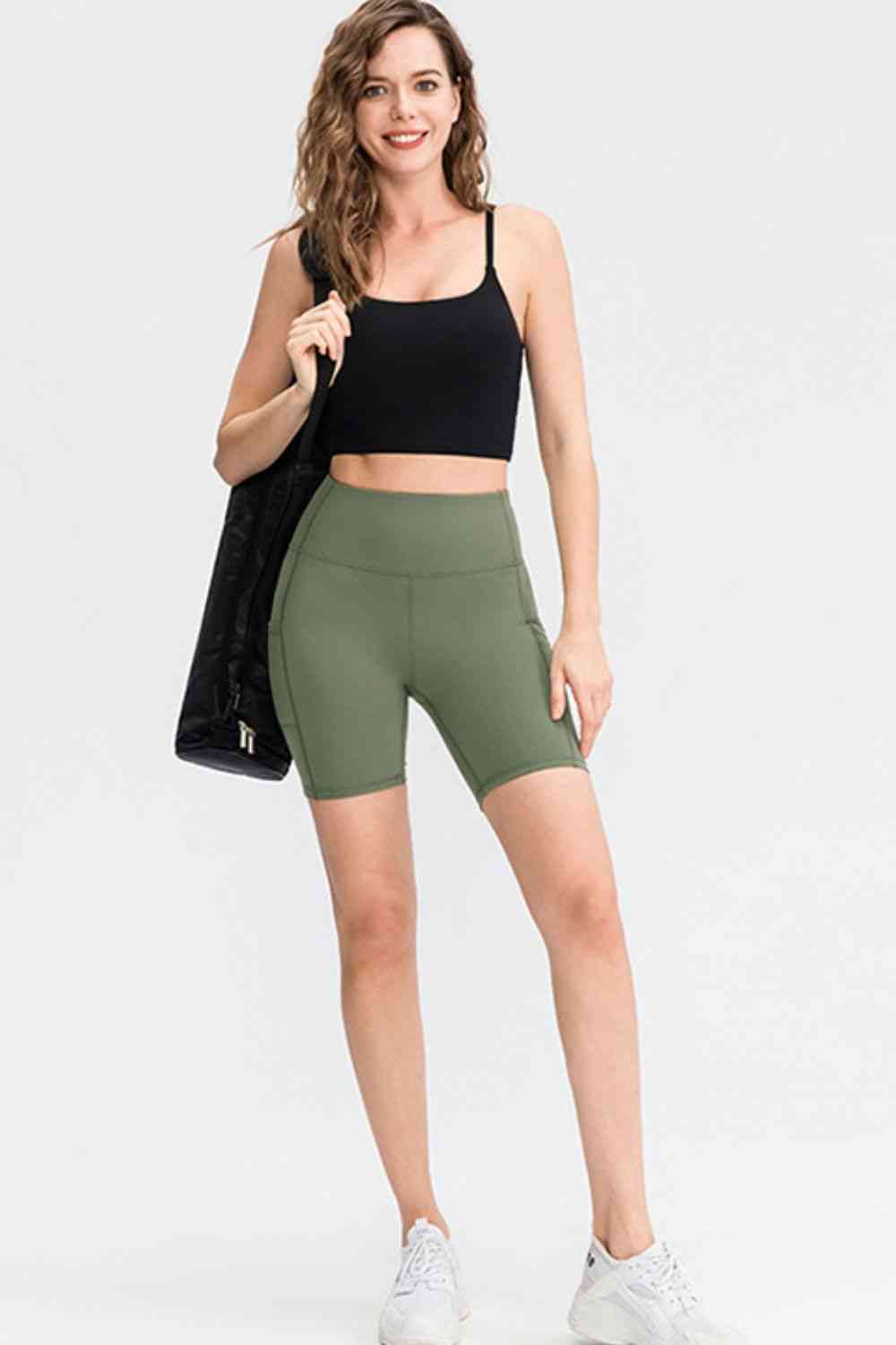 Wide Waistband Sports Shorts with Pockets - FitFemme.Shop