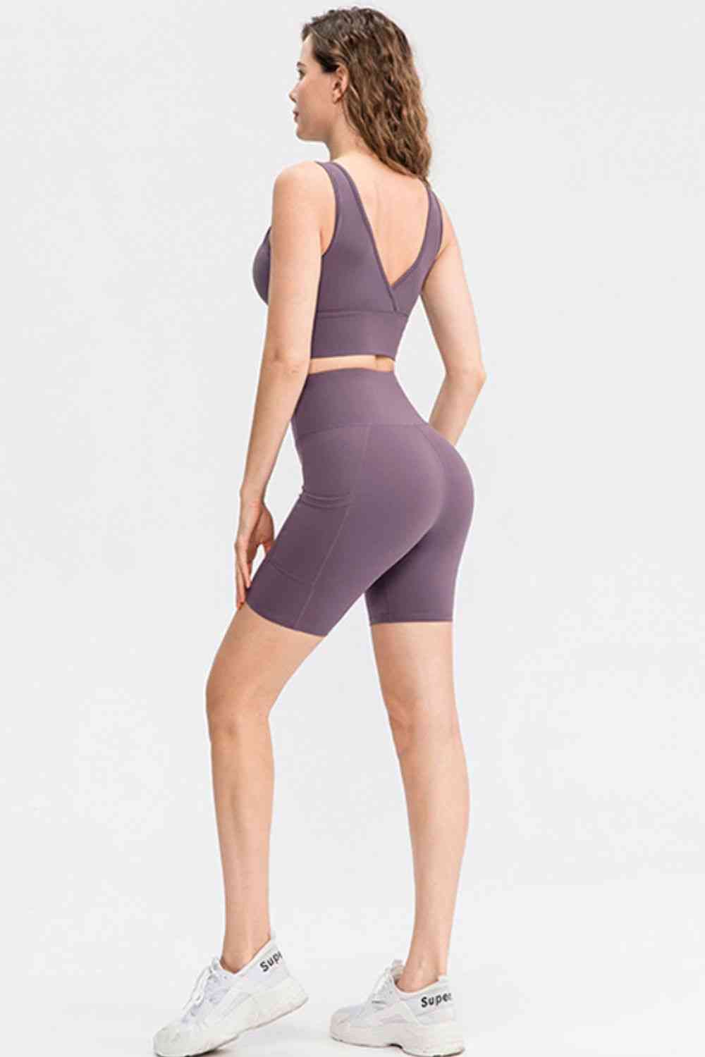 Wide Waistband Sports Shorts with Pockets - FitFemme.Shop