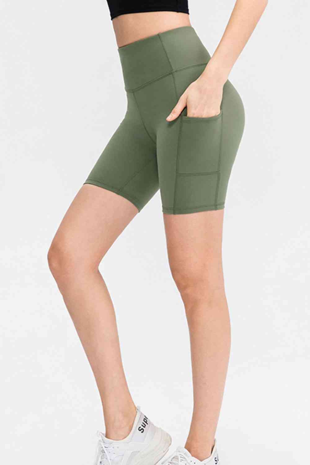 Wide Waistband Sports Shorts with Pockets - FitFemme.Shop