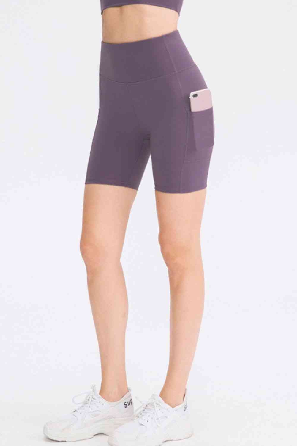 Wide Waistband Sports Shorts with Pockets - FitFemme.Shop