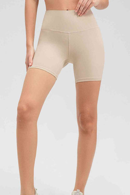 Wide Waistband Slim Fit Sports Shorts - FitFemme.Shop