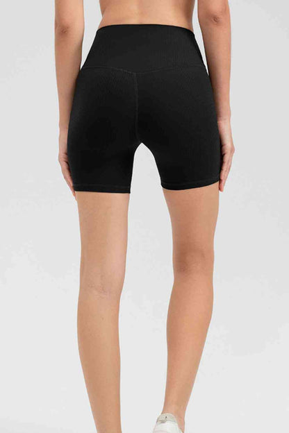 Wide Waistband Slim Fit Sports Shorts - FitFemme.Shop