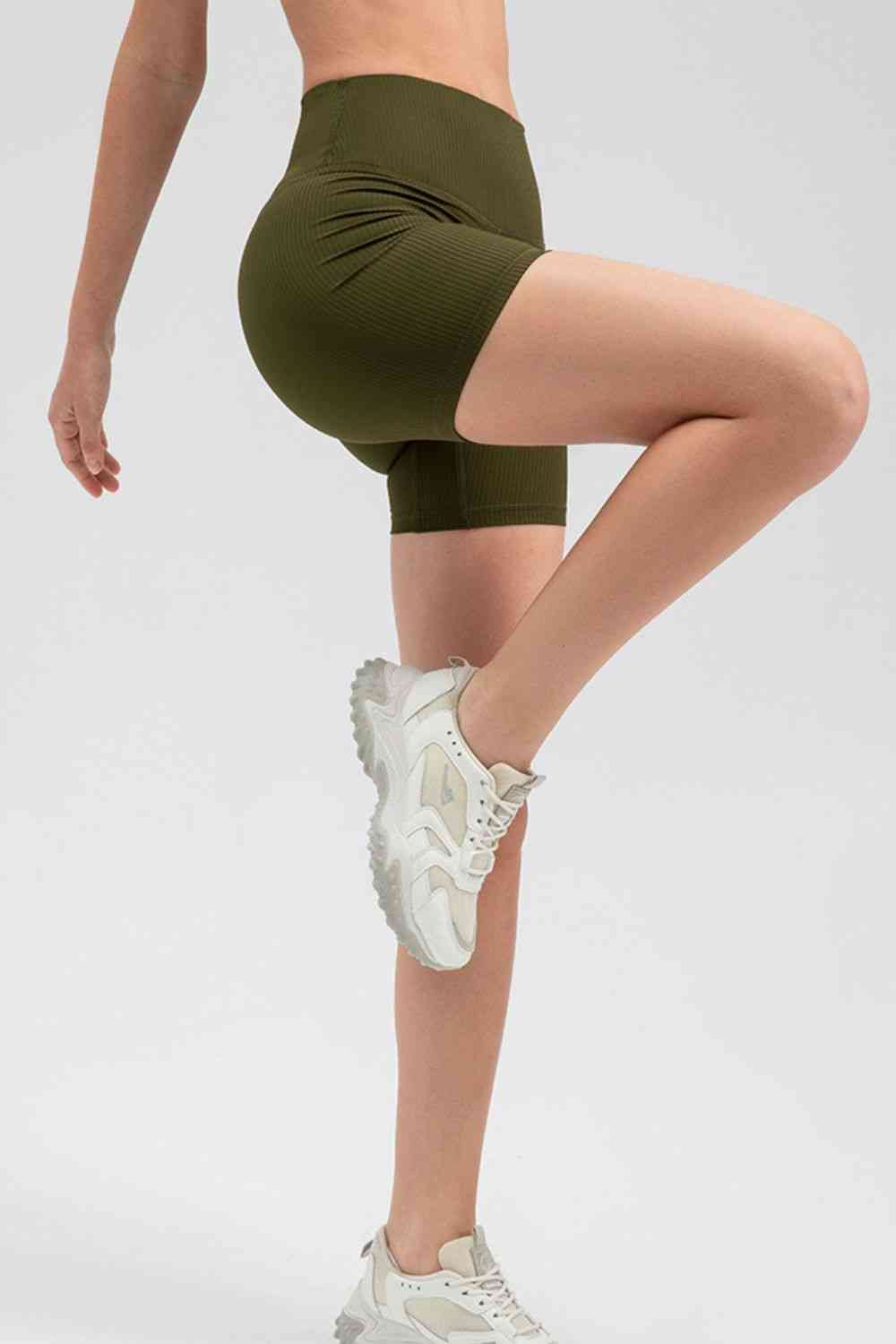 Wide Waistband Slim Fit Sports Shorts - FitFemme.Shop