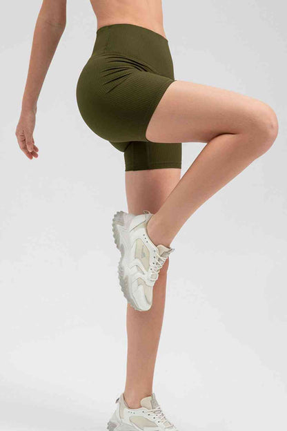 Wide Waistband Slim Fit Sports Shorts - FitFemme.Shop