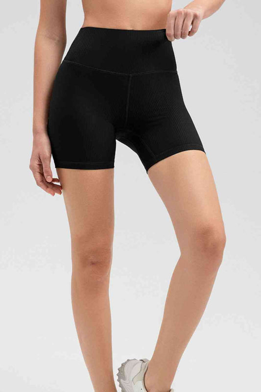 Wide Waistband Slim Fit Sports Shorts - FitFemme.Shop