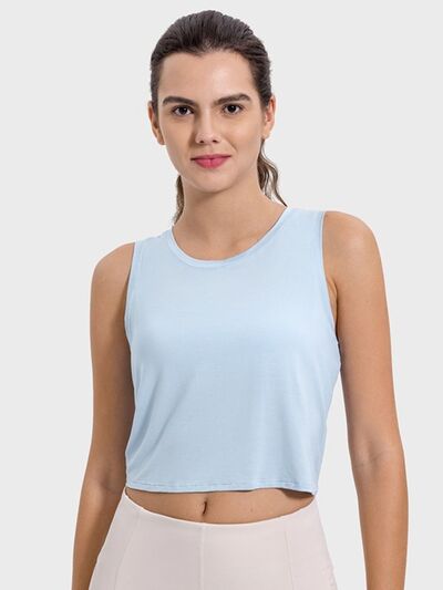 Millennia Drawstring Cutout Round Neck Active Tank - FitFemme.Shop