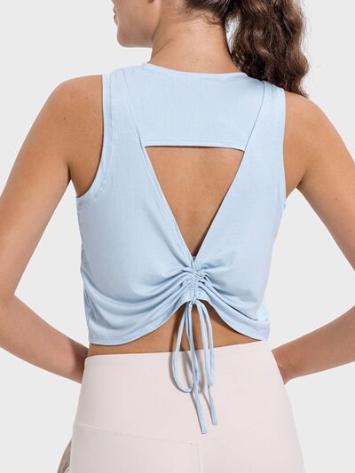 Millennia Drawstring Cutout Round Neck Active Tank - FitFemme.Shop