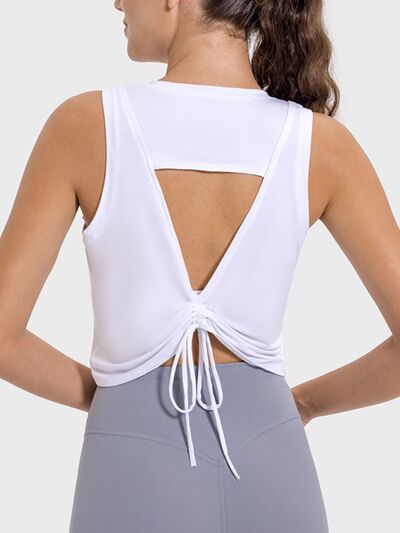 Millennia Drawstring Cutout Round Neck Active Tank - FitFemme.Shop