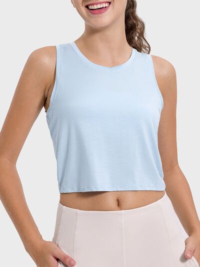 Millennia Drawstring Cutout Round Neck Active Tank - FitFemme.Shop