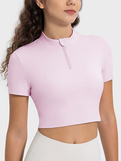Millennia Quarter Zip Short Sleeve Active T-Shirt - FitFemme.Shop