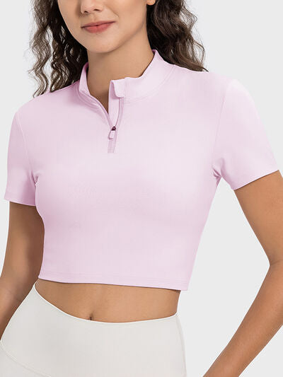 Millennia Quarter Zip Short Sleeve Active T-Shirt - FitFemme.Shop