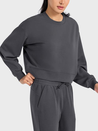 Millennia Round Neck Drop Shoulder Sports Top - FitFemme.Shop