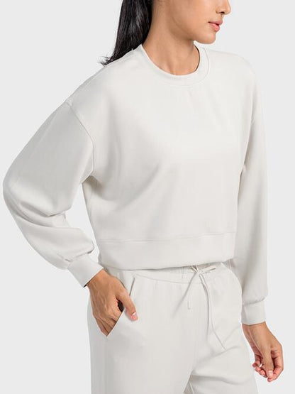 Millennia Round Neck Drop Shoulder Sports Top - FitFemme.Shop