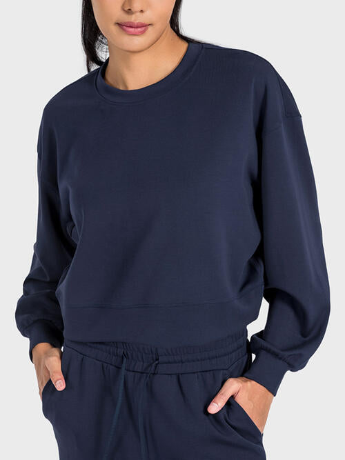 Millennia Round Neck Drop Shoulder Sports Top - FitFemme.Shop
