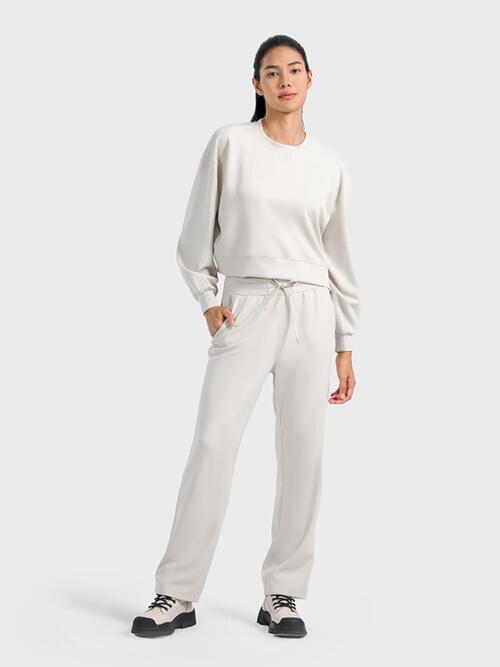 Millennia Round Neck Drop Shoulder Sports Top - FitFemme.Shop