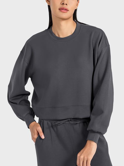 Millennia Round Neck Drop Shoulder Sports Top - FitFemme.Shop