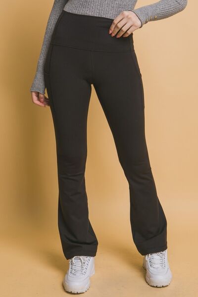 Love Tree High Waist Flare Active Leggings with Side Pockets - FitFemme.Shop