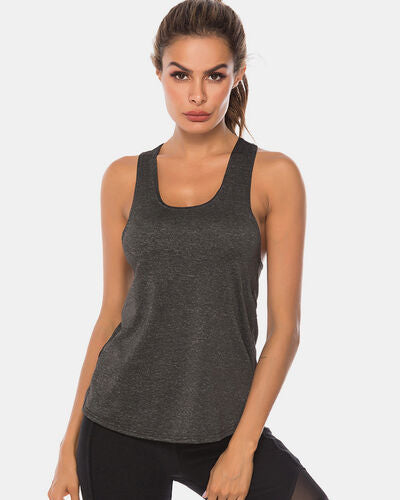 Full Size Scoop Neck Wide Strap Active Tank - FitFemme.Shop