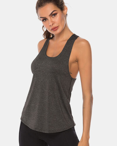 Full Size Scoop Neck Wide Strap Active Tank - FitFemme.Shop