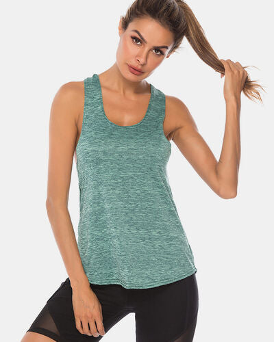 Full Size Scoop Neck Wide Strap Active Tank - FitFemme.Shop