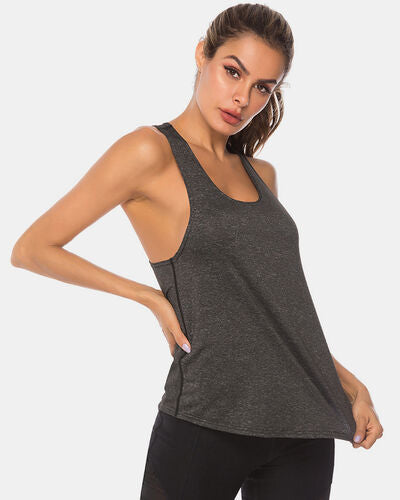 Full Size Scoop Neck Wide Strap Active Tank - FitFemme.Shop