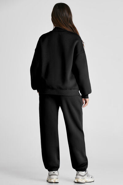Quarter Zip Long Sleeve Top and Pants Set - FitFemme.Shop