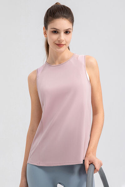 Round Neck Wide strap Active Tank - FitFemme.Shop