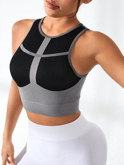 Color Block Round Neck Active Tank - FitFemme.Shop