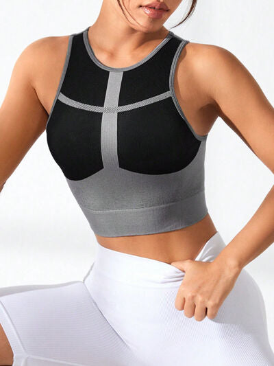 Color Block Round Neck Active Tank - FitFemme.Shop
