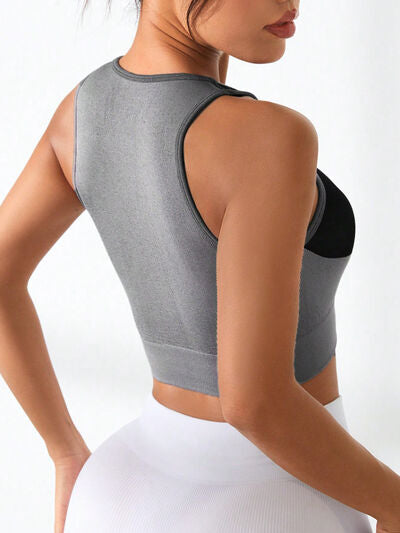 Color Block Round Neck Active Tank - FitFemme.Shop