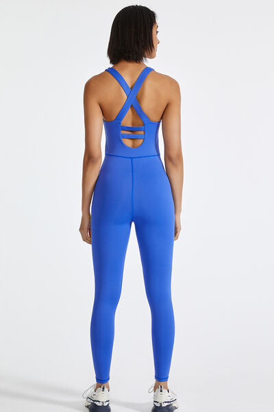 Crisscross Back Wide Strap Active Jumpsuit - FitFemme.Shop