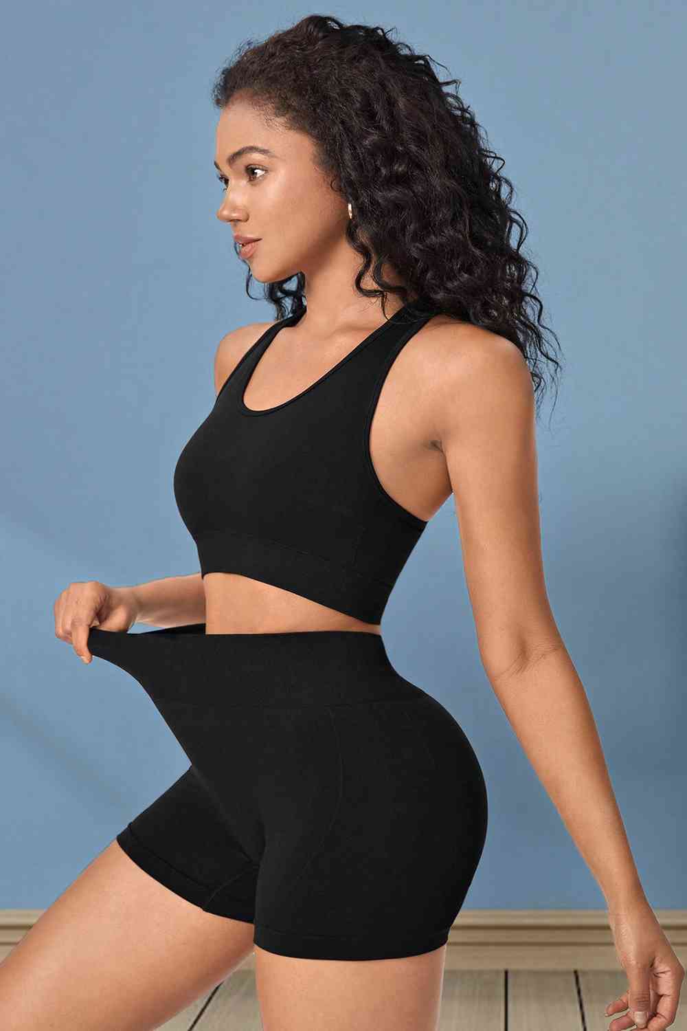 Cropped Sports Tank and Shorts Set - FitFemme.Shop