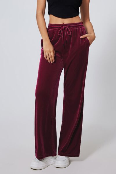 Drawstring Waist Wide Leg Active Pants - FitFemme.Shop