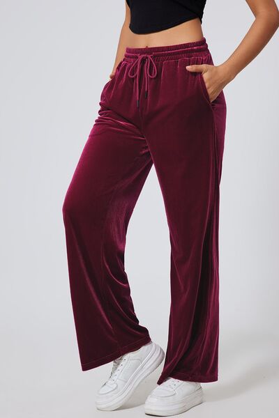Drawstring Waist Wide Leg Active Pants - FitFemme.Shop