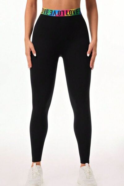 Letter Printed High Waist Active Leggings - FitFemme.Shop