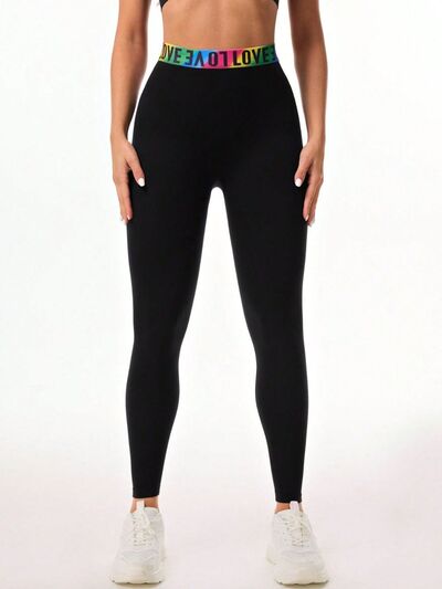 Letter Printed High Waist Active Leggings - FitFemme.Shop