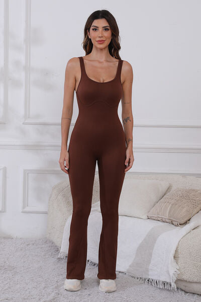 Scoop Neck Wide Strap Active Jumpsuit - FitFemme.Shop