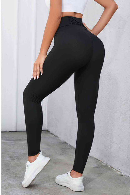 Crisscross Detail Wide Waistband Leggings - FitFemme.Shop