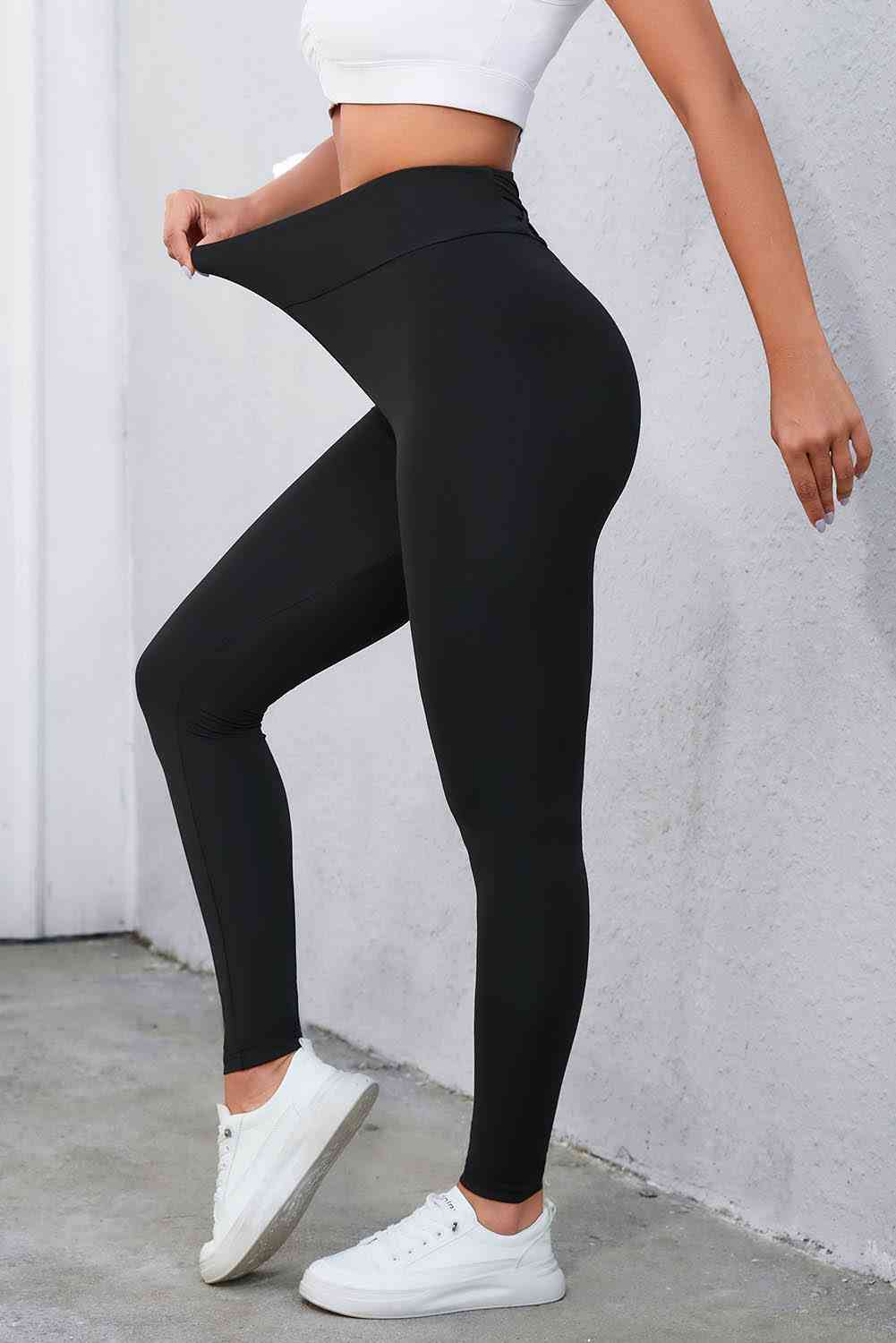 Crisscross Detail Wide Waistband Leggings - FitFemme.Shop