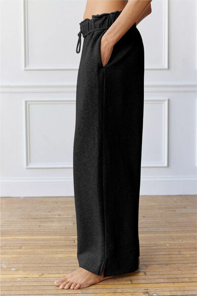 Drawstring Wide Leg Active Pants - FitFemme.Shop