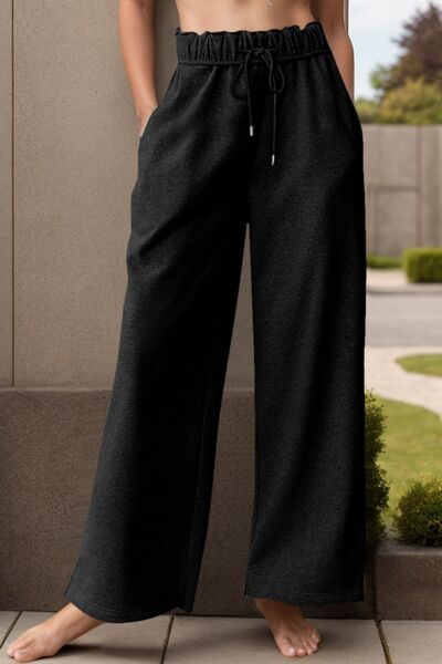Drawstring Wide Leg Active Pants - FitFemme.Shop