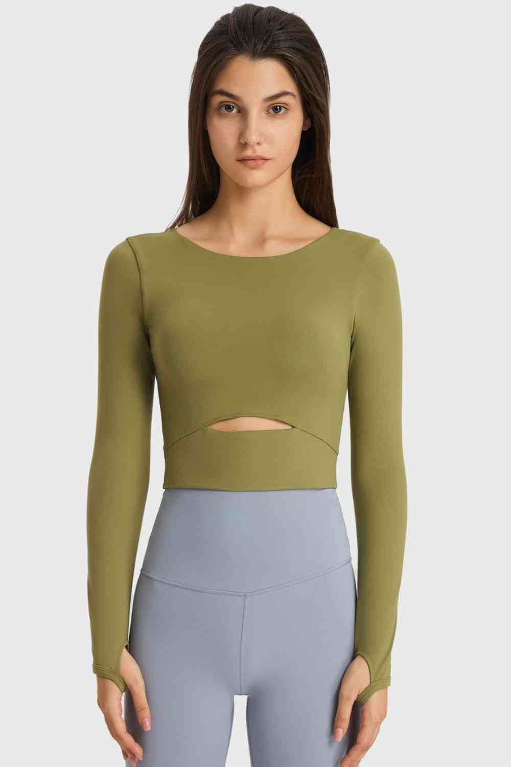 Millennia Cutout Long Sleeve Cropped Sports Top - FitFemme.Shop