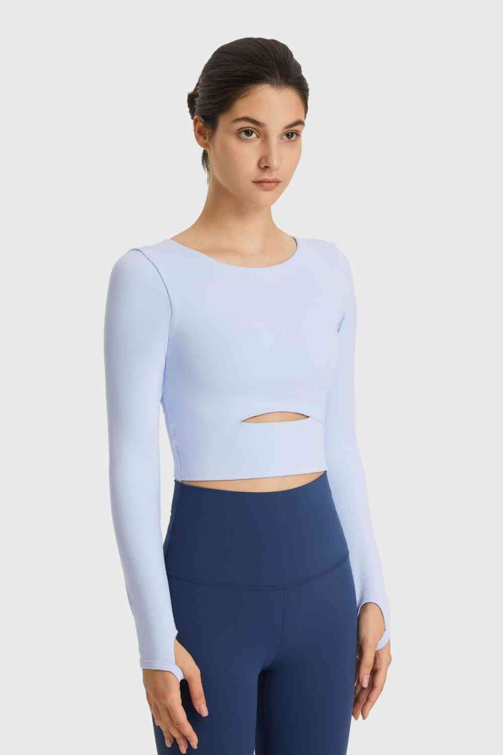 Millennia Cutout Long Sleeve Cropped Sports Top - FitFemme.Shop