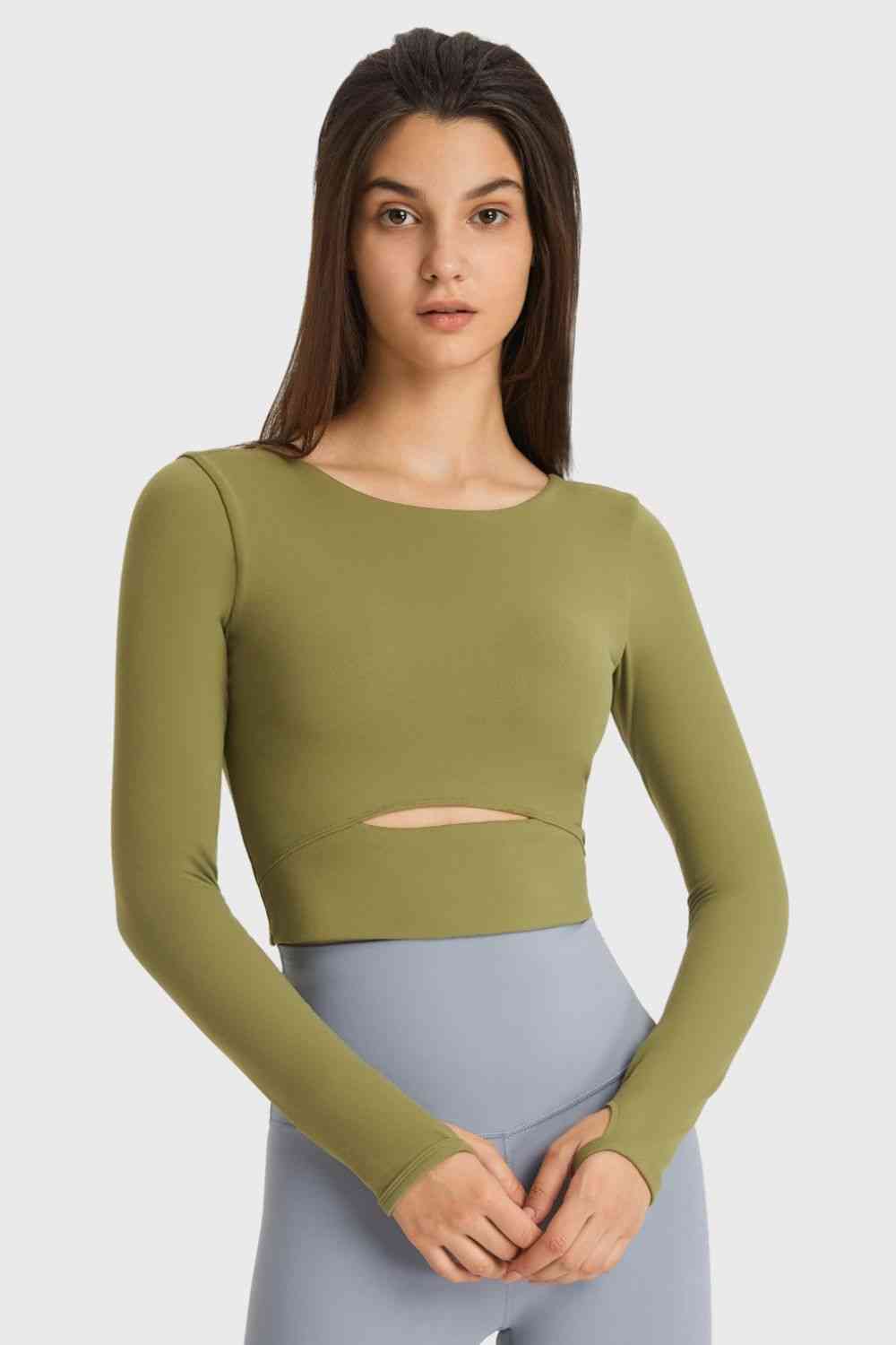 Millennia Cutout Long Sleeve Cropped Sports Top - FitFemme.Shop